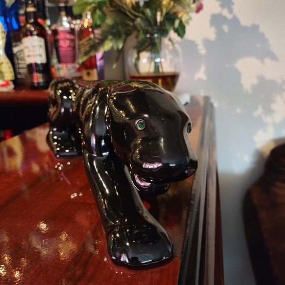 20" Black Crawling Panther Green Eyes Ceramic Figurine Art Deco - Picture 3 of 11